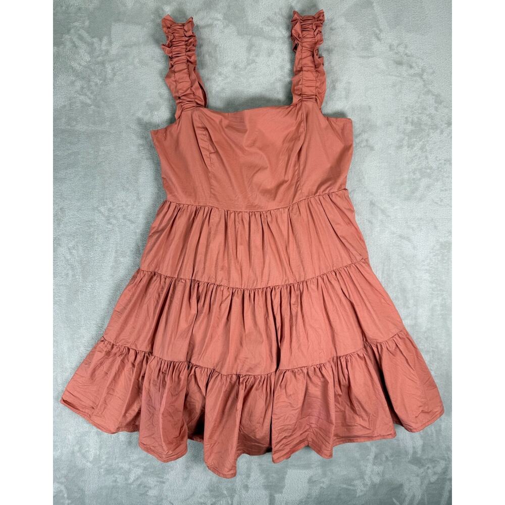 Altar'd State Tiered Cotton Mini Dress Coral Ruched Strap Cottagecore M
